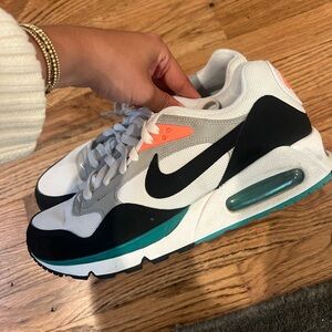 Nike White and Black Sneakers with Teal and Coral Highlights